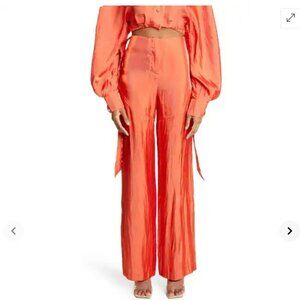 Cult Gaia Sinead Crushed Satin Wide Leg Pants